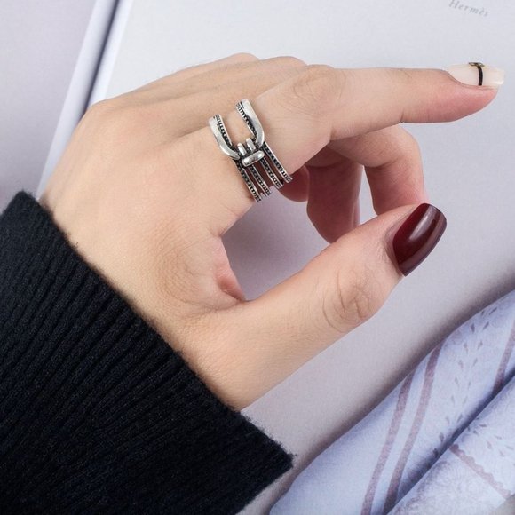 Minimalist 925 Sterling Silver Chunky Belt Buckle Ring Cross Twist Vintage Ring - Picture 3 of 4